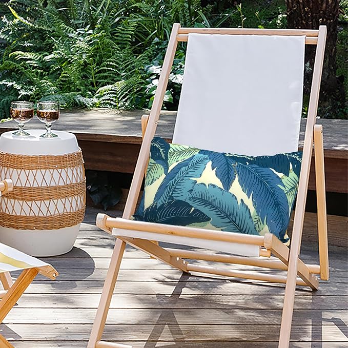 Outdoor Lumbar Pillow Covers 12”x20”, Rectangle Throw Pillow Covers for Patio Furniture, Decorative Lumbar Cushion Case for Garden Balcony Couch Office Chair, Pack of 2, Swaying Palms Blue