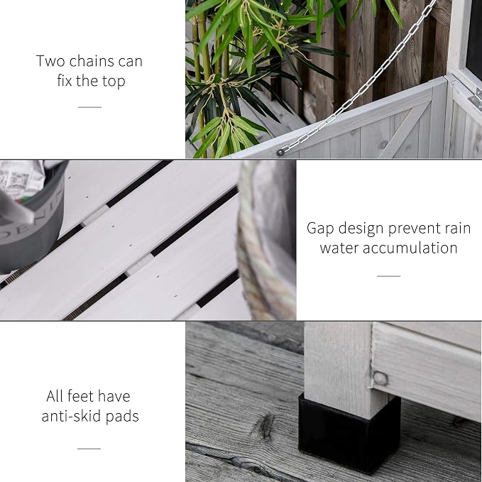 75 Gallon Wooden Deck Box Outdoor Storage Chest, Solid Fir Wood Patio Storage Container with Ventilated Design, Weather-Resistant Garden Tool Cushion Box with Bench Top (Grey)