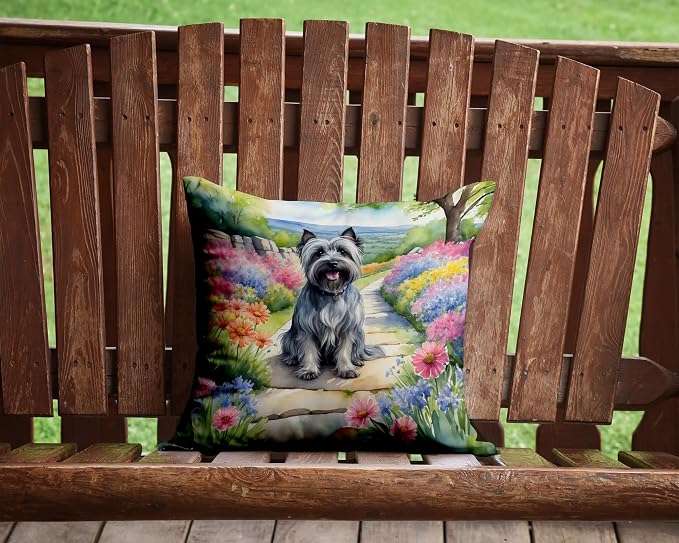 Caroline's Treasures Skye Terrier Spring Path Throw Pillow Machine Washable, Indoor Outdoor Decorative Pillow for Couch, Bed or Patio, 14Hx14W