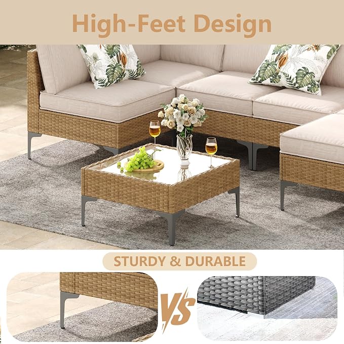 Jing's Villa 2-Piece Outdoor Wicker Armless Sofa, Patio Rattan Sectional Sofa Set with Thick Seat Cushions and 2 Back Cushions for Garden, Backyard, Poolside Beige