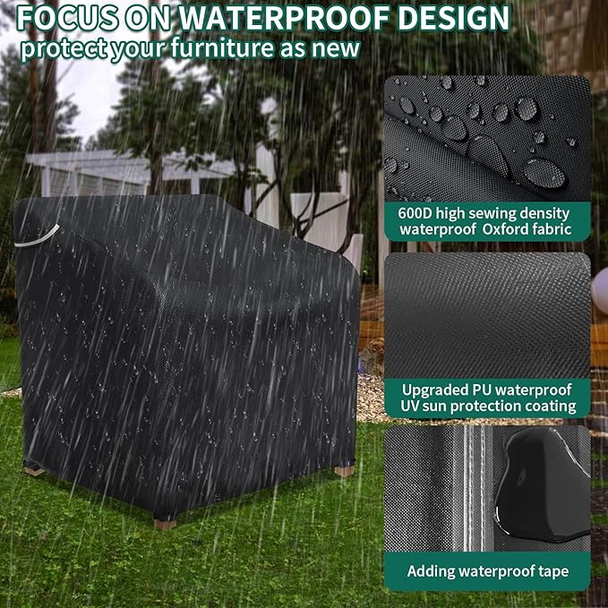 AKEfit Patio Chair Covers for Outdoor Furniture Waterproof 2 Pack,Heavy Duty Waterproof Outdoor Chair Covers for All-Weather Protection Lawn Lounge Deep Seat,Black-38W X 31D X 29H inches