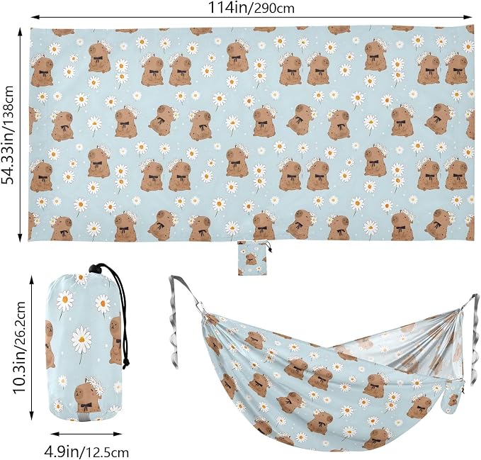 Camping Hammock Outdoor Hammocks for Outside Daisy Capybara Cute Beach Trees Portable Lightweight with Pockets Tree Straps Indoor Small