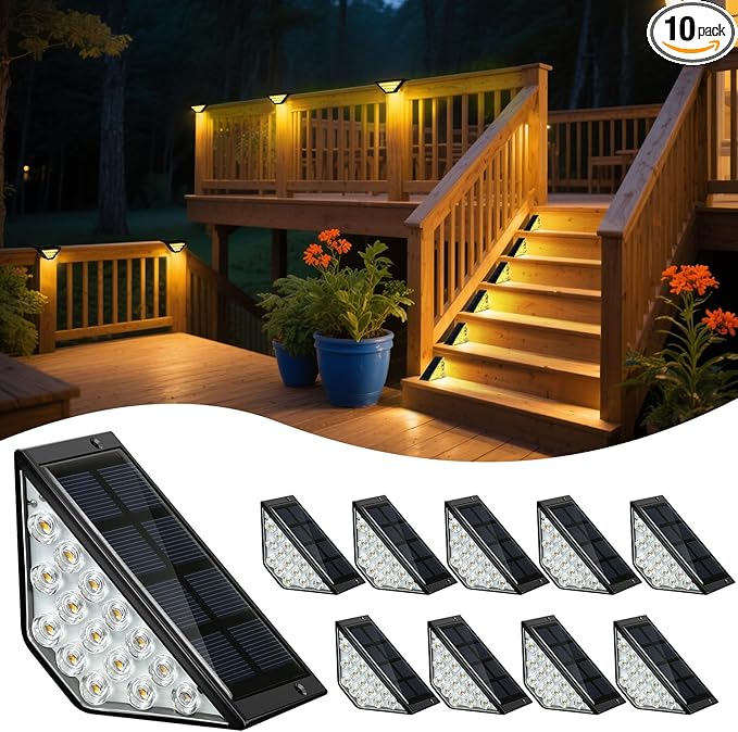BKBB PPBB Solar Step Lights for Outside, Solar Stair Lights Outdoor Waterproof, Deck Step Lights for Fence, Patio, Yard, Porch, Front Door, Sidewalk, Garden, Patio Decor (10, Warm White)