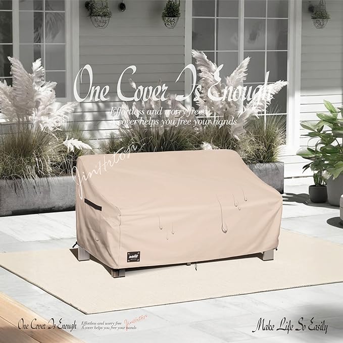 3-Seater Outdoor Couch Cover, 93Wx40Dx35H inches Outdoor Furniture Covers Waterproof,100% Waterproof Heavy Duty Patio Furniture Covers,Light Brown Minimalism Style Outdoor Sofa Cover