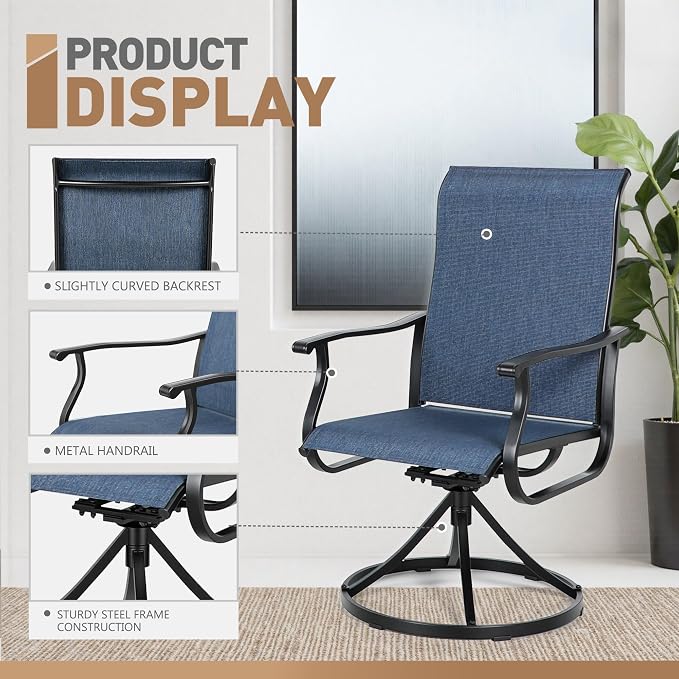 SUNCROWN 5-Piece Outdoor Patio Dining Set, All Weather Square Metal Table & 4 Dark Blue Swivel Textilene Mesh Chairs, Weather Resistant Patio Furniture for Deck Lawn Garden Backyard Poolside