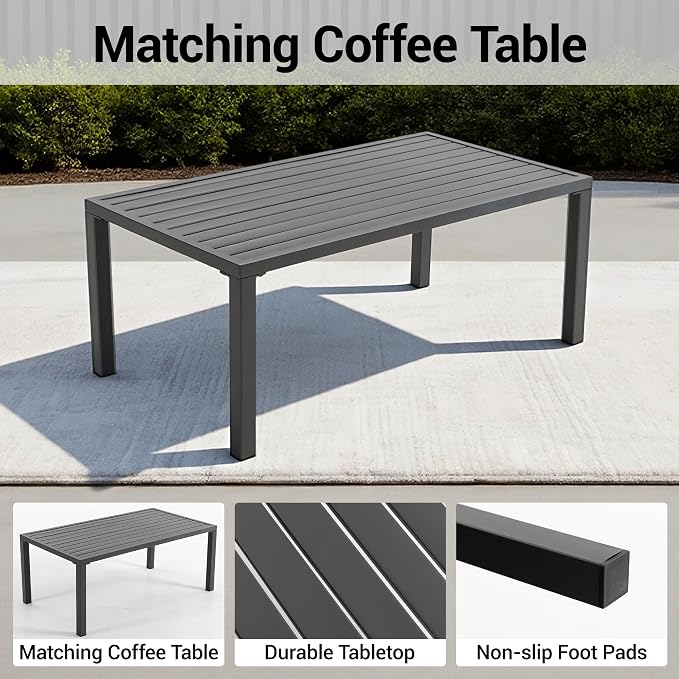 4-Piece All-Weather Metal Patio Furniture Set, Sectional Conversation Sofa w/Coffee Table, Heavy Duty Steel Frame & Washable Cushions for Backyard Garden (Grey, Furniture Set（X-Shaped）)