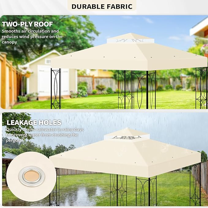 8'x8' Gazebo Top Canopy Replacement Cover - Double Tier Top Canopy Cover Replacement with UV30+, Dirt, Water Resistant for Outdoor, Garden, Pavilion (Beige)