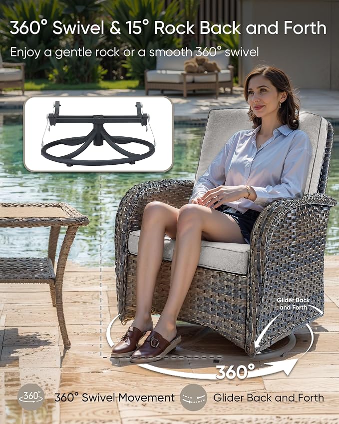 HUMMUH Patio Furniture Set -10 Piece Outdoor Furniture Set with Fire Pit Swivel Rocker Chairs for Porch,Backyard,Poolside