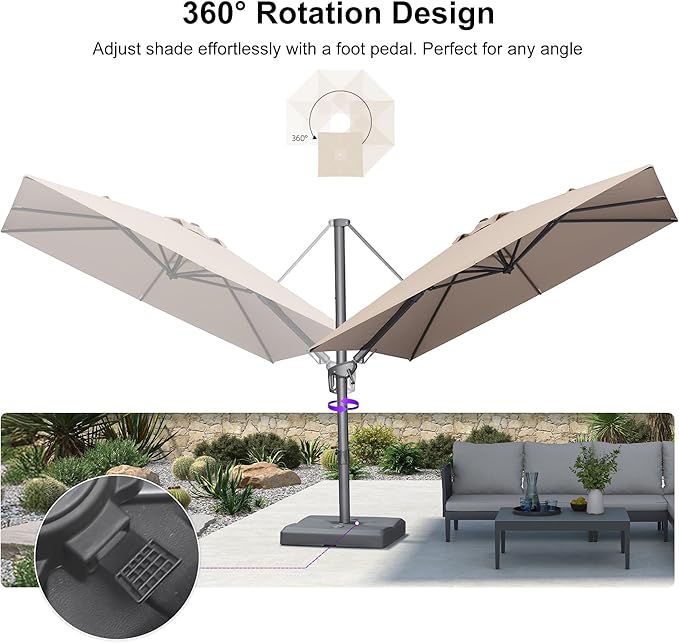 PURPLE LEAF 8' X 8' Left-right Tilting Outdoor Patio Umbrella Swivel Offset Cantilever Rectangle Aluminum Umbrella with UV Resistant Heavy Duty for Deck Pool Patio Backyard, Sand Dune