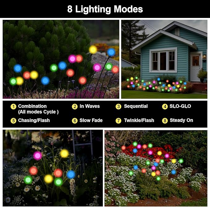 Swaying Solar Lights for Outside, 8 Mode RGB Color Changing Firefly Outdoor Waterproof, Swaying Solar Garden Lights Stakes for Christmas Holiday Yard Patio Garden Decor 8 Pack(Multicolor)
