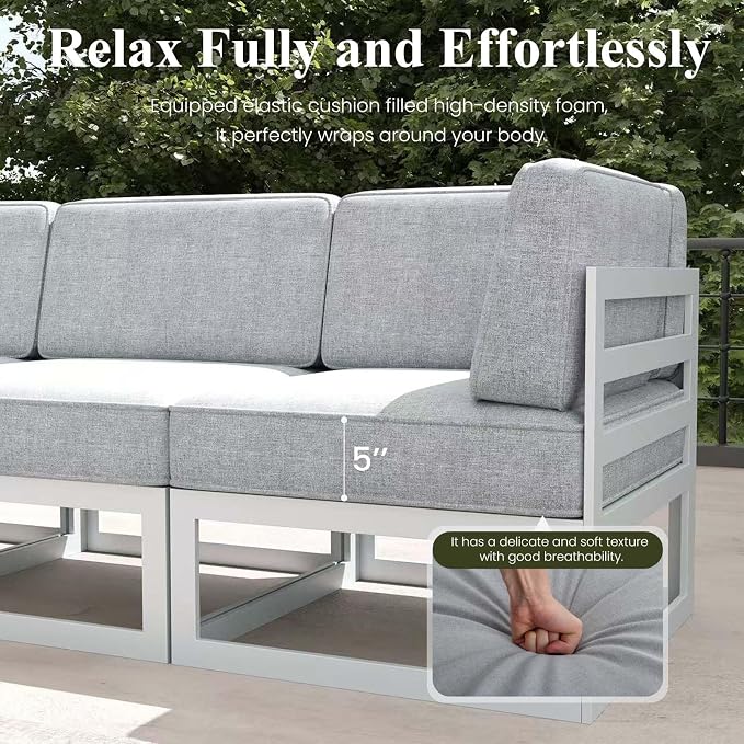 LayinSun 10 Pieces Modern Aluminum Patio Furniture Set with Coffee Table, Outdoor Modular Sectional Conversation Set L-Shaped Sofa for Backyard