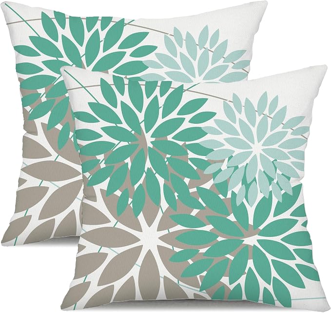 DFXSZ Pack of 2 Outdoor Waterproof Throw Pillow Covers 20x20 Green Grey | Polyester Colorful Spring Summer Floral Decorative Cushion Cases(NO INSERT),For Couch Patio Funiture Garden Home Decor