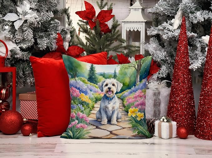 Caroline's Treasures Dandie Dinmont Terrier Spring Path Throw Pillow Machine Washable, Indoor Outdoor Decorative Pillow for Couch, Bed or Patio, 14Hx14W