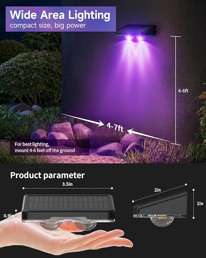 Solar Fence Lights 12 Pack, Outdoor IP65 Waterproof LED, RGB Fence Lights Solar Powered 7 Colors, for Wall, Patio, Deck, Backyard, Garden, Pool, Railing