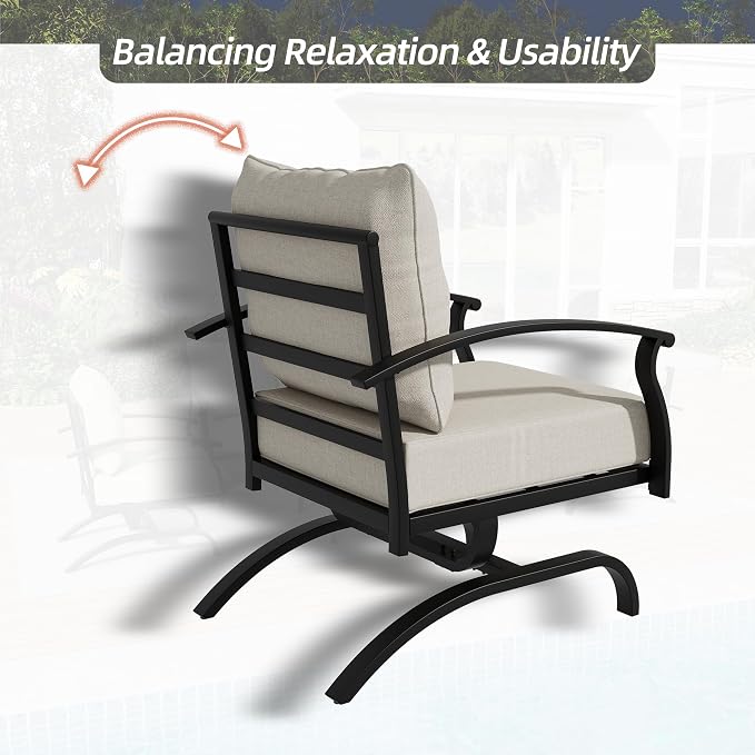 Kurapika Metal Patio Furniture Set 5-Seat Modern Metal Bistro Set Outdoor Conversation Sets, 2 Piece Patio Rocker Chairs with Thick Cushion and Coffee Table for Garden Backyard Deck Lawn, Sand
