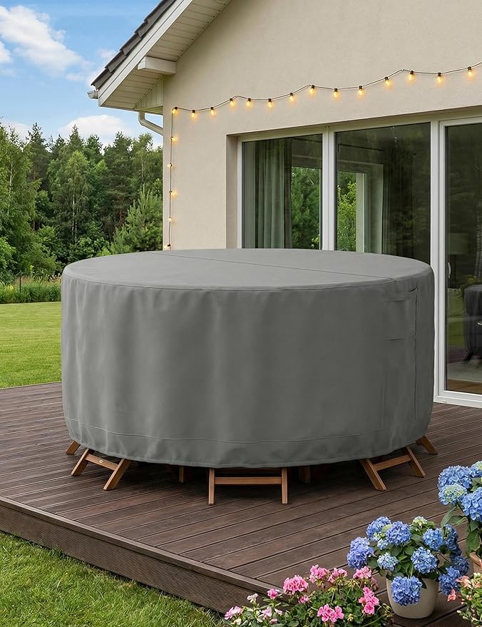 Vailge Round Patio Furniture Covers, 100% Waterproof Outdoor Table Chair Set Covers, Anti-Fading Cover for Outdoor Furniture Set, UV Resistant (Grey, 72"DIAx28"H)