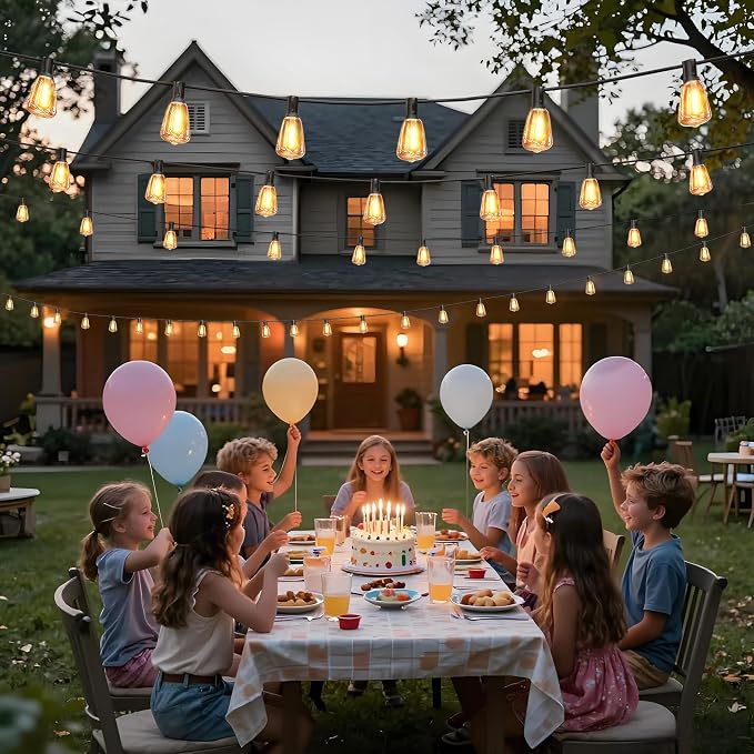 BLIATLUS 55FT Solar String Lights, Waterproof Outdoor with Remote 24+2 ST38 LED for Backyard Bistro Porch
