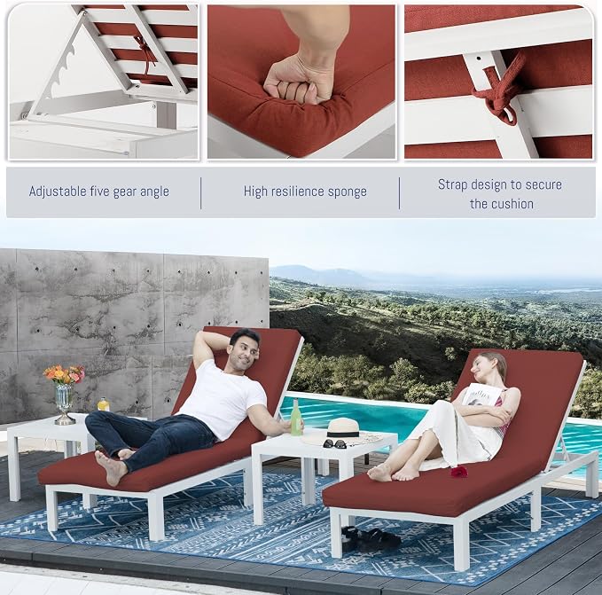 BULEXYARD 7 Person Modern Aluminum Outdoor Patio Furniture Set with Chaise & Firepit Table, 29 inch Wide Deep Seat, All Weather Modular Sectional Couch, Oversized Conversation Set for Garden Deck, Red