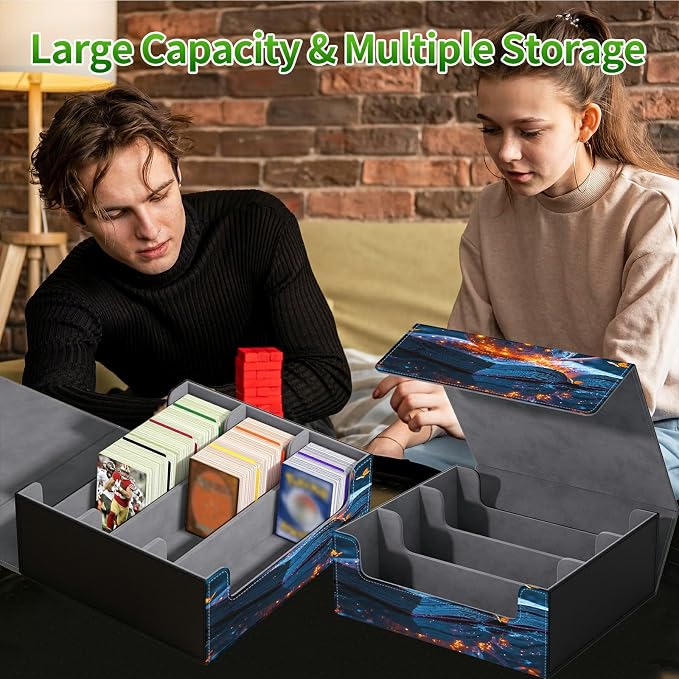 Large Card Deck Box for MTG, Fits 1200+ Sleeved Cards, PU Leather Storage Case with Strong Magnetic Closure, Multiple Colors for TCG CCG Baseball Card Collections, Purple Butterfly Cup