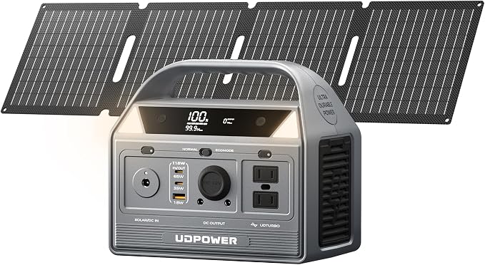 UDPOWER C400 400W Portable Power Station(Solar Panel Option) l 256Wh LiFePO4 Battery, 800W Surge| AC Outlet,USB-C,12V DC | for Camping, RV, Emergency Backup