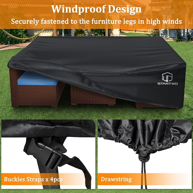 STARTWO Patio Furniture Covers Waterproof, Anti-UV 7-12 Seats Outdoor Furniture Set Cover for Sectional Sofa, Table Chairs, 126"x63"x28", Black