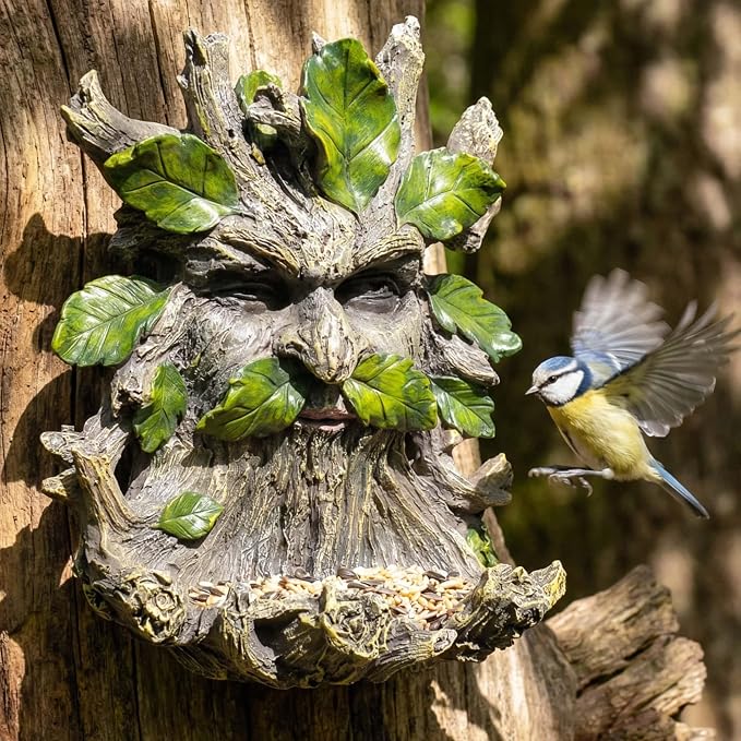 10.3" Whimsical Tree Face Sculpture, Garden Peeker Statue, Outdoor Trunk Tree Huggers Art, Landscape Accent Ornament, Hanging Fairy Elve Figurine for Yard Art, Feeder Decor Wall Mounted Statue