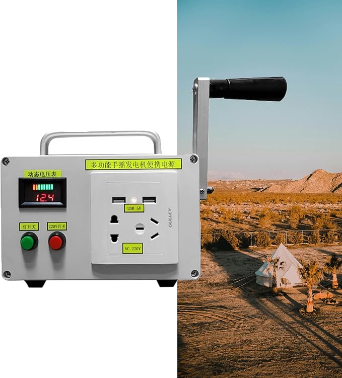 Emergency Hand Generator, 30W/150W500W Outdoor Portable Manual Hand Crank Generator with USB Charger, LED Emergency Light, Household Powerful Emergency Power Supply,150W