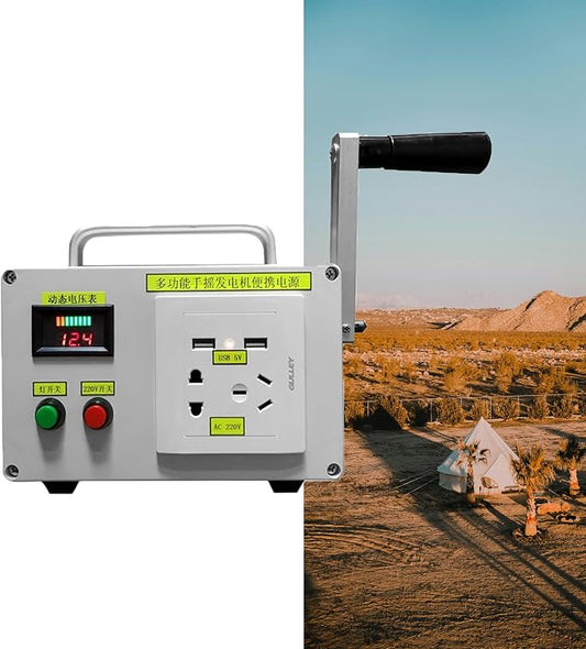 Emergency Hand Generator, 30W/150W500W Outdoor Portable Manual Hand Crank Generator with USB Charger, LED Emergency Light, Household Powerful Emergency Power Supply,150W
