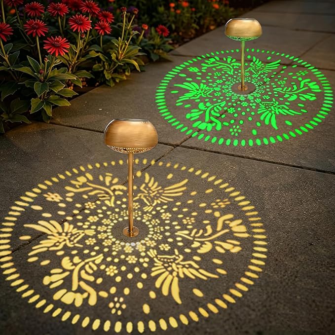 Upgraded 2 Pack 3-in-1 Solar Pathway Lights: RGB & Warm White Color Changing Garden Lights, Waterproof Outdoor Lighting for Garden, Yard, Path, Cemetery Grave
