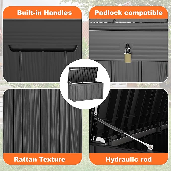 PatioZen 150 Gallon Resin Deck Box Outdoor Storage Box with Lockable Lid, Waterproof for Patio Cushions, Gardening Tools & Exercise Equipment