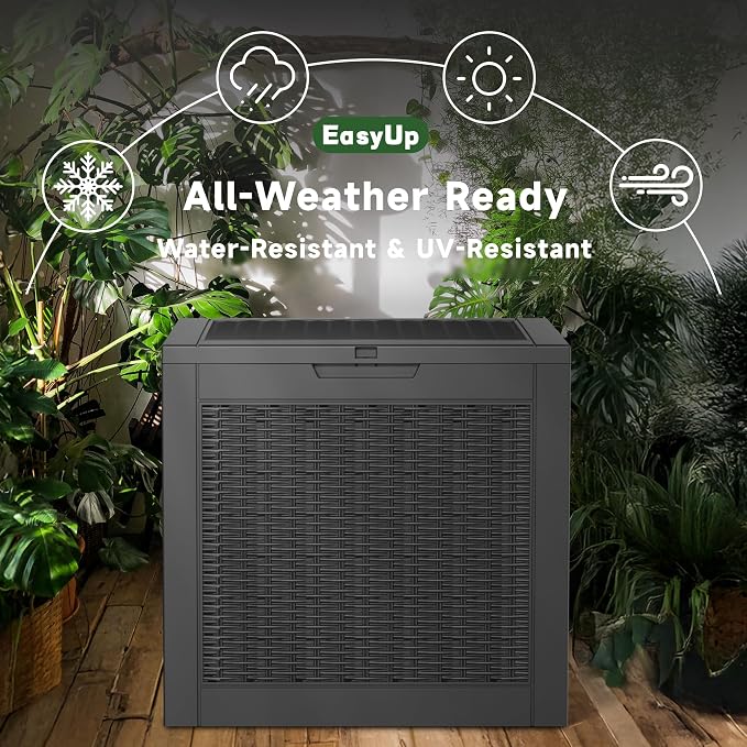 EasyUp 30 Gallon Outdoor Storage Box, Patio OutdoorResin Deck Box for Furniture, Garden Tools, Waterproof Outside Storage Boxes(Black)