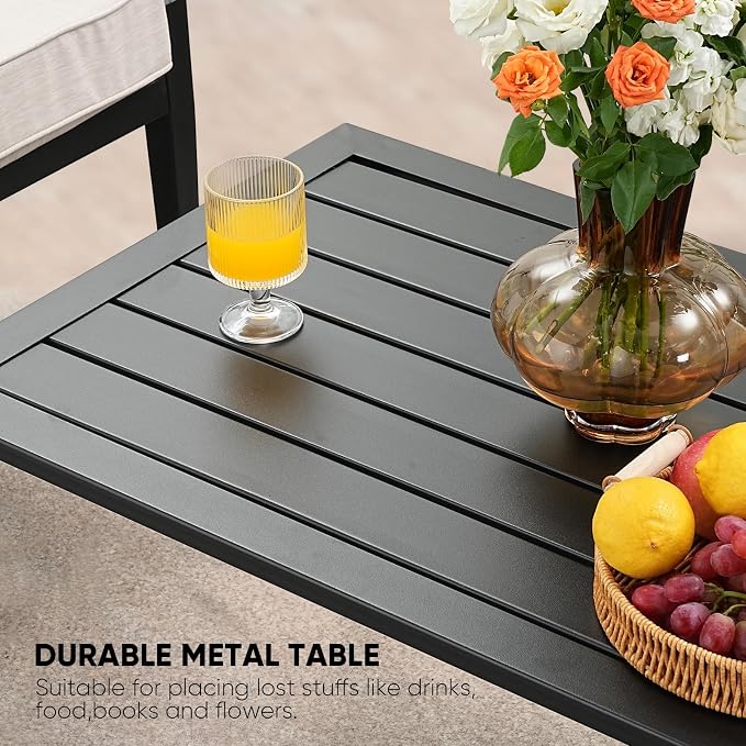 JOYURE 4 Pieces Patio Furniture Set w/loveseat,Coffe Table,Outdoor Conversation Metal Sofa with High Back and Thick Cushion,for Backyard,Garden,Navy