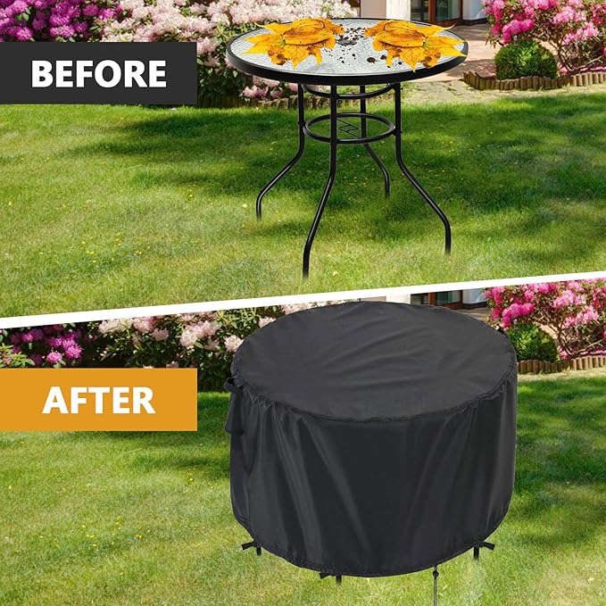 Kingling Patio Furniture Covers Waterproof, Round Patio Table Cover 54 inch Heavy Duty Outdoor Table Cover for Dining & Coffee Table Chair Set, Small Firepit Table All Weather Resistant--54''D x29''H