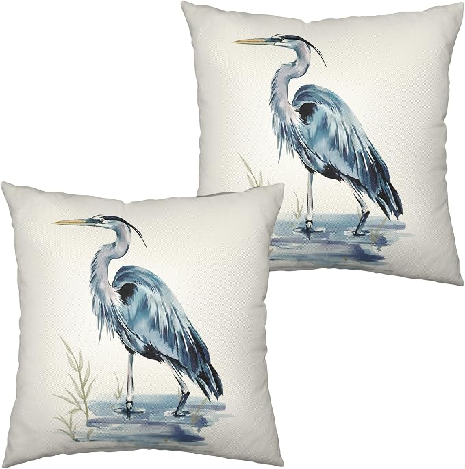 Heron Pillow Covers Pelican Throw Pillow Covers 16x16 Set of 2 Summer Bird Pattern Double Sided Printing Pillow Case for Farmhouse Patio Living Room, Cotton Linen