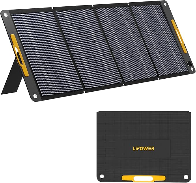 Lipower 200W Portable Solar Panel for Power Station, IP68 Waterproof, 25% High Efficiency ETFE Monocrystalline, Adjustable Kickstands, 200Watt Foldable Solar Charger for Generator,RV,Camping,Off Grid