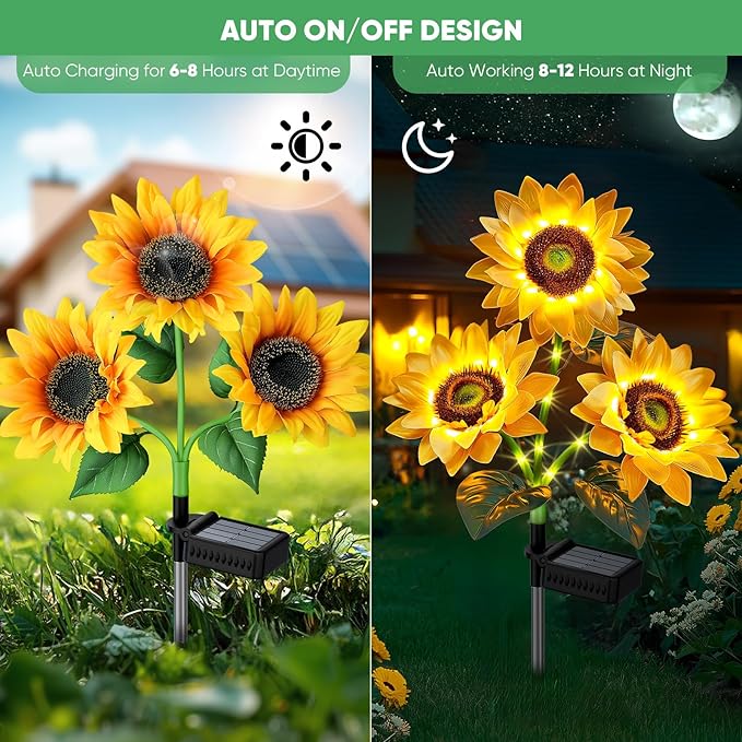 Solar Flowers Outdoor Waterproof: Gifts for Mom Mothers Day - 10Pack Sunflower with 30 Vivid Large Flowers - 800mAh Battery for 12H Runtime - IP65 Auto On/Off Solar Garden Lights for Patio Yard