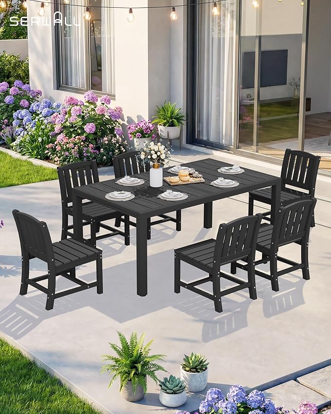 SERWALL Outdoor Dining Chairs Set of 4, All-Weather HDPE Patio Armless Chairs, Black