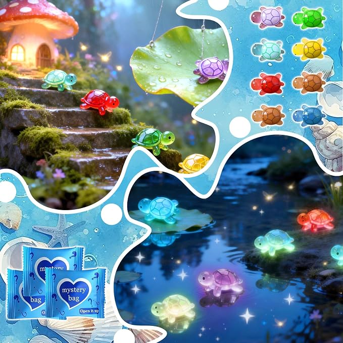 Mini Glow In The Dark Animal Resin Models, Resin Animals Mystery Bags, Individually Wrapped Blind Bags Tiny Animal Figurines, Collectible Mini Animals For Fairy Garden, DIY Crafts (200, Turtle)