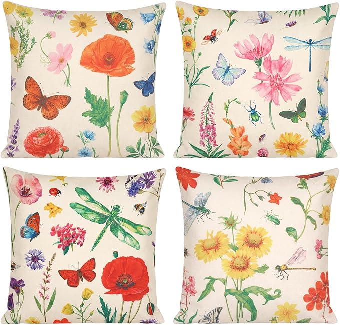 tiggell Outdoor Pillow Covers Waterproof 18x18 Set of 4, Spring Summer Decorative Throw Pillow Covers for Home Garden Patio Couch Swing Sofa Decor
