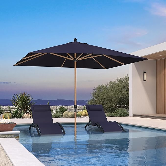 PURPLE LEAF 8' x 10' Patio Umbrella Outdoor Table Umbrella Aluminum Market Umbrella with 8 Sturdy Ribs & Crank Rectangular Outdoor Umbrellas for Garden Patio Lawn, Navy Blue
