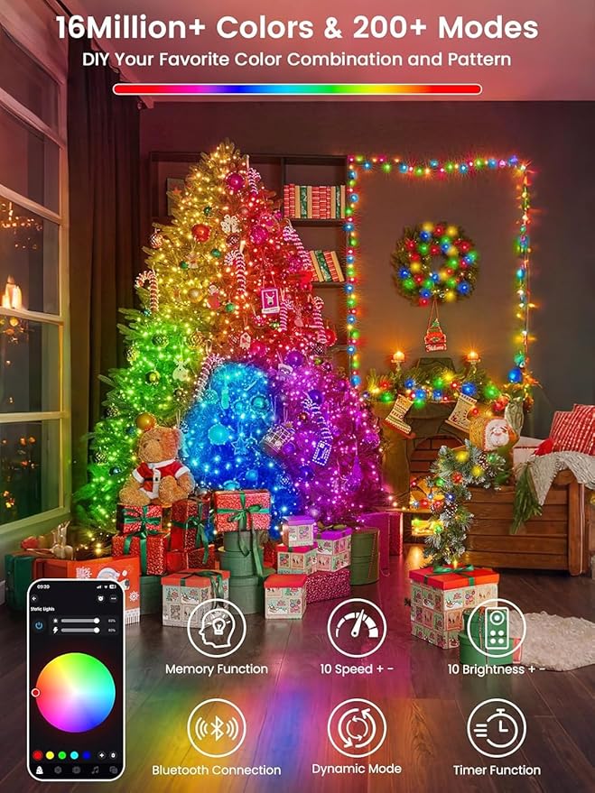 240LED Smart Color Changing String Lights 92FT Orange Fall Light App Remote | Music Sync, Multi Colors and Modes, Timer, Waterproof RGB Twinkle Lights Outdoor Indoor for Christmas Halloween Fall Decor