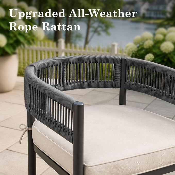 VICLLAX Patio Dining Set, 63.1" Grey Table & 6 Chairs with Wheat Cushion | Outdoor Table and Chairs Set of Round Metal Patio Table, Outdoor Dining Chairs with Metal Frame, Garden Deck Porch