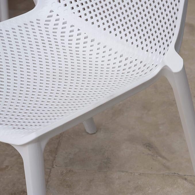 Urban Elements Melbourne 7-Piece Patio Furniture Set | Teak Finish 100% FSC Eucalyptus Wood | Backyard Furniture, Outside Table and Chairs, Round Outdoor Dining Set, White