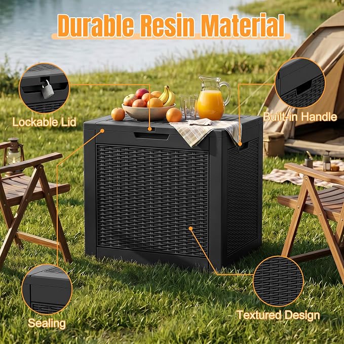 Outdoor Storage Box,38 Gallon Resin Deck Box,Waterproof & UV Resistant Lockable Package Delivery Bin,Toy Cabinet for Indoor & Outdoor