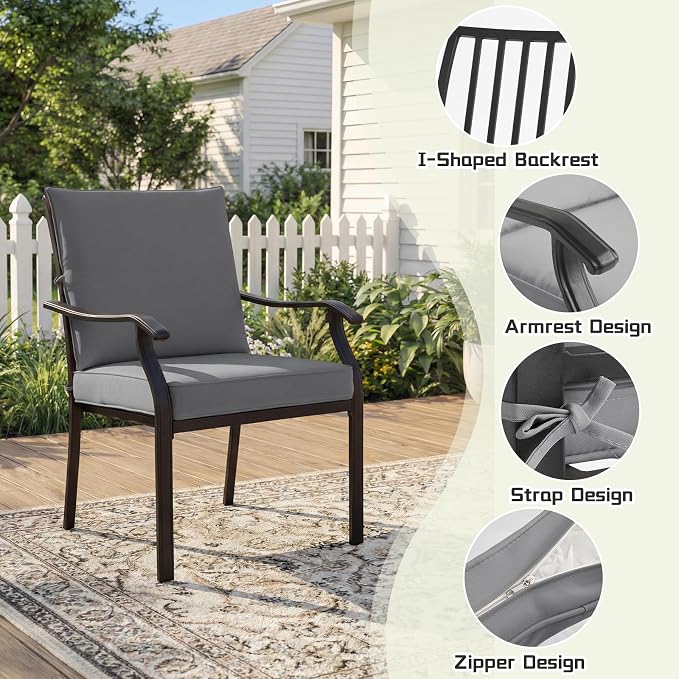 7 Piece Outdoor Patio Dining Set, 62’’ Rectangular Metal Dining Table & 4pcs Metal Dining Chairs & 2pcs Swivel Rocking Chairs , Outdoor Furniture Dining Set for Patio, Balcony, Lawn, Garden, Backyard