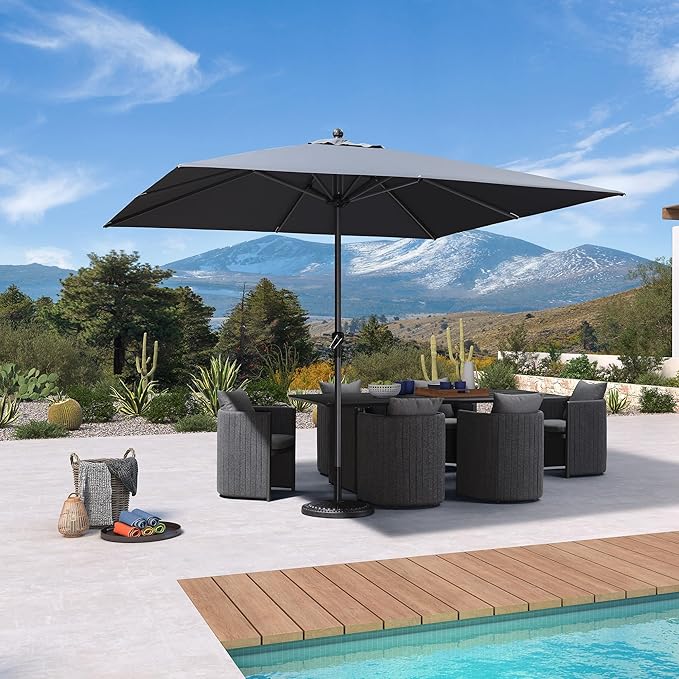 PURPLE LEAF 10' x 10' Square Patio Umbrella Outdoor Table Umbrella Aluminum Frame Market Umbrella Sun Umbrella with 8 Sturdy Ribs for Garden Deck Lawn & Pool Gray