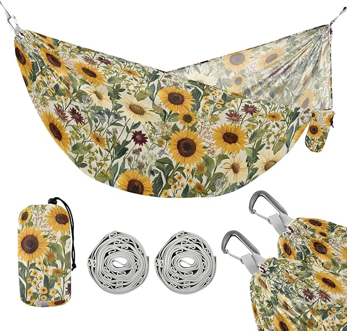 Camping Hammock Outdoor Hammocks for Outside Sunflowers Grass Beach Trees Portable Lightweight with Pockets Tree Straps Indoor