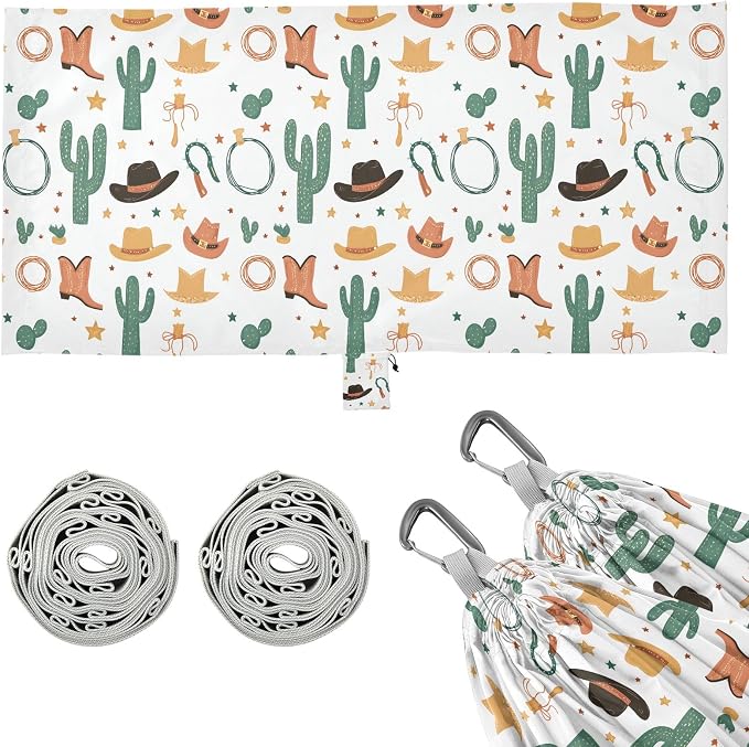 Camping Hammock Outdoor Hammocks for Outside Cowbay Hat Cactus Beach Trees Portable Lightweight with Pockets Tree Straps Indoor Small