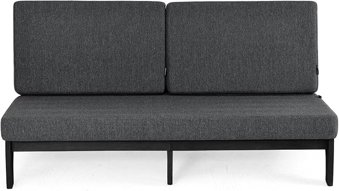 Outdoor Furniture Patio Couch, Weather Resistant 3-Seater Patio Sofa with Removable Cushion, Black Solid Wood Frame for Porch & Backyard Seating - Dark Gray