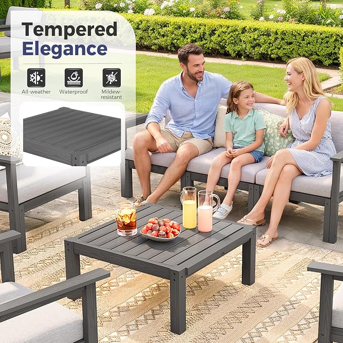 Modular Outdoor Patio Conversation Set, 6-Piece L-Shaped Sectional Sofa Set with Coffee Tables & Thick Cushions, Easy Side Interlock, HIPS All-Weather Patio Furniture Set for Backyard, Deck, Poolside